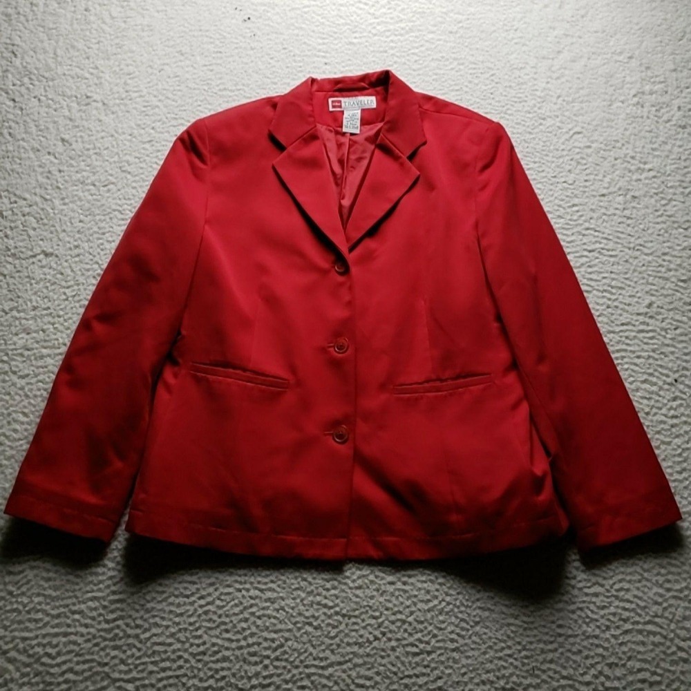 L.L. Bean Traveler Blazer Jacket Womens 16 Red Two Button Lined Tailored Career